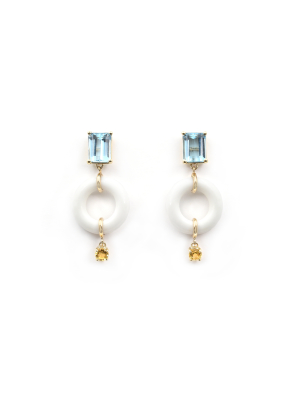 Blue Topaz Munchkin Earrings With Citrine Drops