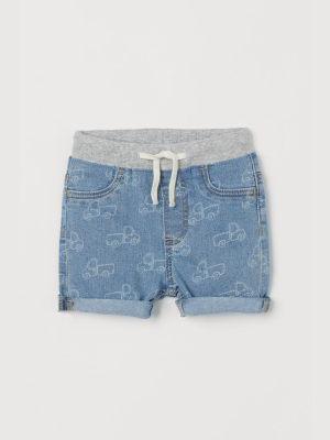 Patterned Denim Shorts