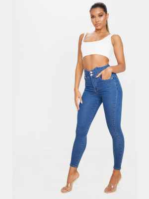 Mid Blue Wash Super High Waist Disco Jeans