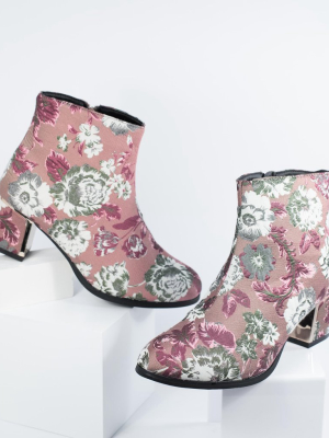 Vintage Mauve Fabric & Ivory Floral Booties