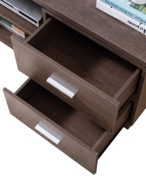 Transitional Wooden Tv Stand With 2 Open Shelves And 4 Drawers Brown - Benzara