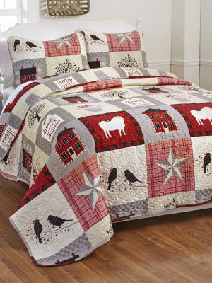 Lakeside Oversized Homestead Patchwork Bedding Quilt Set - Set Of 3