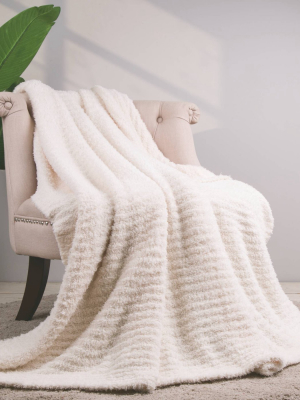 60" X 50" Knitted Polyester Feather Yarn Throw Blanket Beige - Glitzhome