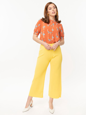 Retro Style Yellow Rib Knit Wide Leg Pants