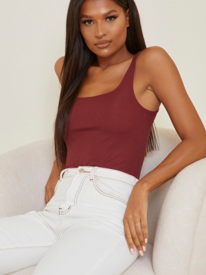 Chocolate Square Neck Rib Sleeveless Bodysuit