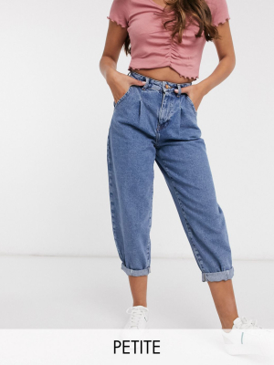 New Look Petite Balloon Leg Jean In Mid Blue