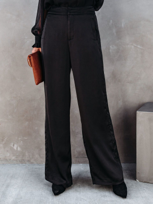 Clockwork Pocketed Satin Wide Leg Trousers - Black - Final Sale