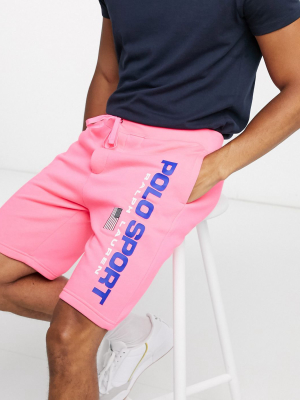 Polo Ralph Lauren Flag Sport Logo Sweat Shorts In Neon Pink