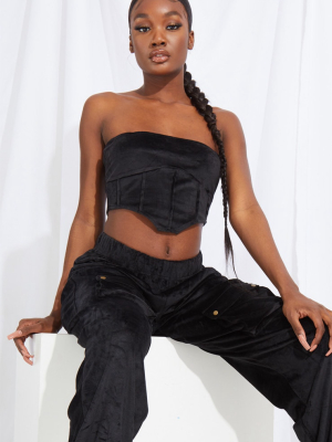 Tall Black Corset Detail Velvet Bandeau