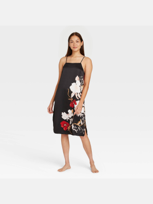Women's Floral Print Satin Nightgown - Stars Above™ Black