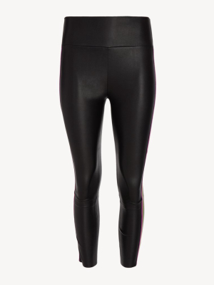 Black Capri Leather Rainbow Striped Legging