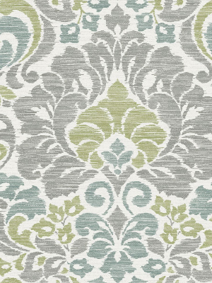 Garden Of Eden Damask Wallpaper In Green From The Celadon Collection By Brewster Home Fashions