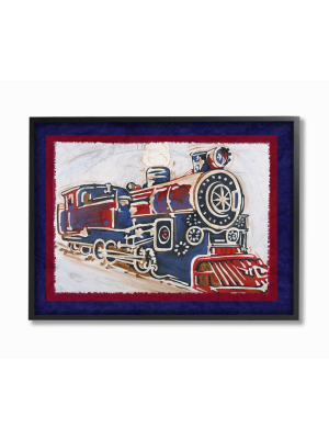 Blue And Red Vintage Train Oversized Framed Giclee Texturized Art (16"x20"x1.5) - Stupell Industries