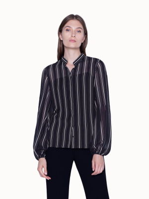 Blouse In Silk Georgette Pinstripes With Volume Long Sleeves