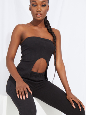 Tall Black Split Front Ribbed Bandeau Top