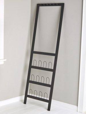 Lakeside Leaning Shoe Rack And Entryway Organizer With Coat Hangers / Hat Hooks