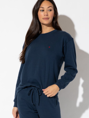 Heart Emb Classic Sweatshirt - Navy