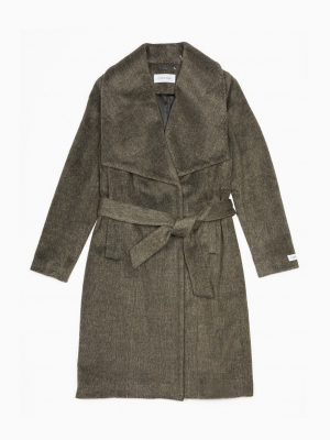 Wool Blend Shawl Collar Belted Coat