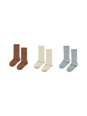 Rylee + Cru Set Of 3 Knee Socks  - Amber/butter/blue