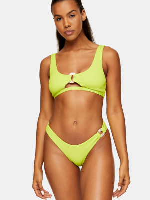 Lime Green Ribbed Cut Out Crop Bikini Top