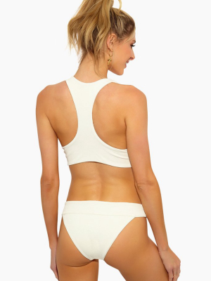 Veronica Fold Over Hipster Bikini Bottom - Cream White