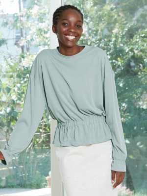 Women's Long Sleeve Sandwash Smocked Top - A New Day™