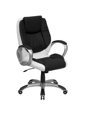 Executive Swivel Office Chair Black And White Leather - Flash Furniture