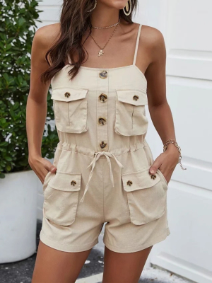 'sugar' Cami Tied Pocket Linen Romper