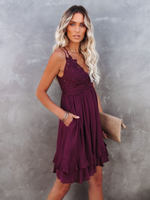 Best Of My Love Pocketed Lace Ruffle Dress - Plum