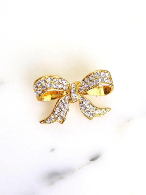 Vintage Gold Rhinestone Bow Brooch