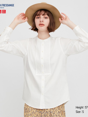 Women Cotton Twill Pintuck Long-sleeve Shirt (ines De La Fressange)