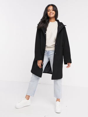 Asos Design Textured Hood Coat In Black