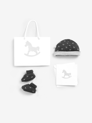 Luxury Bag, Card, Hat And Booties Set Charcoal And Grey Marl