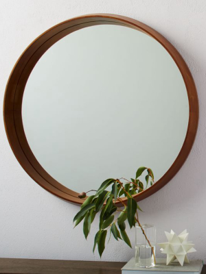 Wood Frame Ledge Round Wall Mirror