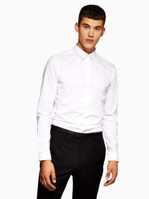 White Stretch Skinny Smart Long Sleeve Shirt