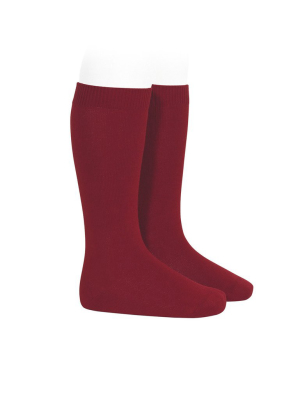 Plain Stitch Knee High Socks In Ruby