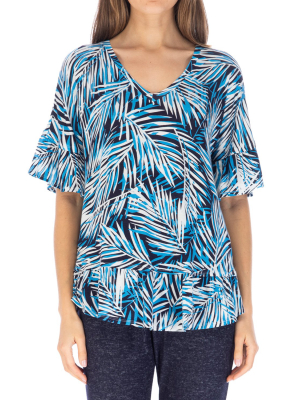 Printed V-neck With Ruffle Sleeve Top