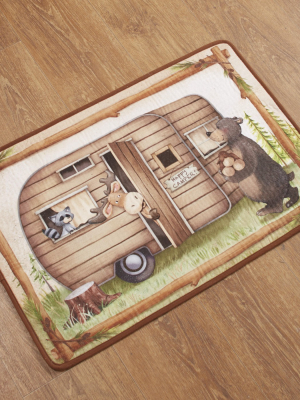 Lakeside Woodland Creatures Bathroom Mat With With Camping Bear, Moose, Racoon