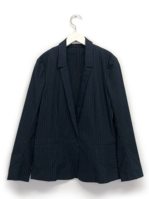 Navy Pinstripe Mini Lapel Blazer