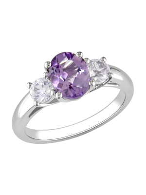 Amethyst And Created White Sapphire Ring In Sterling Silver - Purple/white