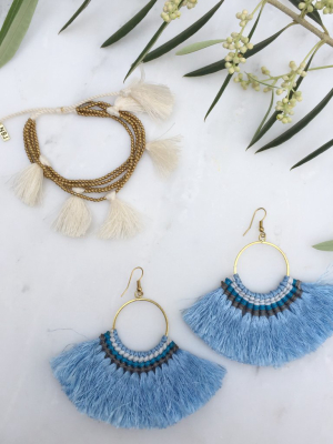 Lamai Tassel Fan Earrings, Sky Blue