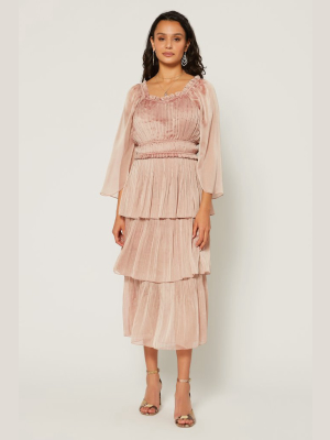 Pleated Tiered Midi Dress