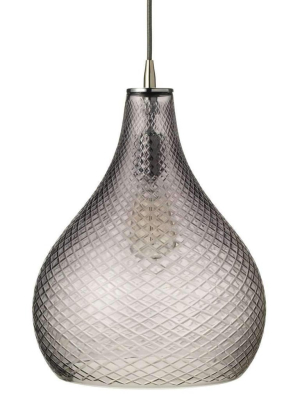 Large Cut Glass Curved Pendant In Grey Glass