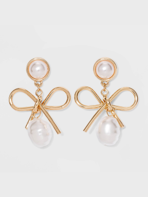 Sugarfix By Baublebar Gold Bow Drop Earrings With Pearl - Gold