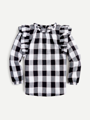 Girls' Ruffle-trim Blouse In Buffalo Check