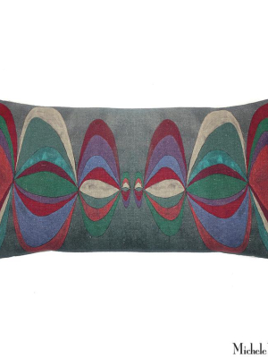 Printed Linen Pillow Concentric Grey Multi 12x22