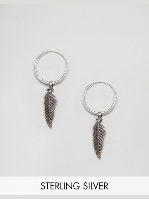 Kingsley Ryan Sterling Silver Leaf Drop Hoop Earrings