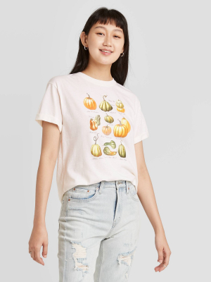 Women's Pumpkin Grid Short Sleeve Graphic T-shirt - Cream