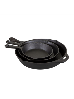 Stansport Pre-seasoned Cast Iron Frying Pans - 3 Piece Set