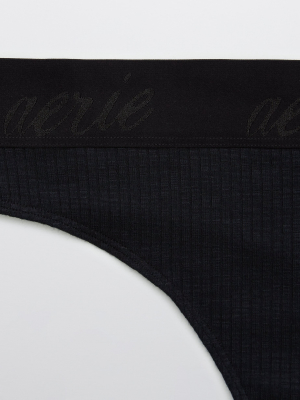 Aerie Ribbed Logo High Waisted Thong Underwear